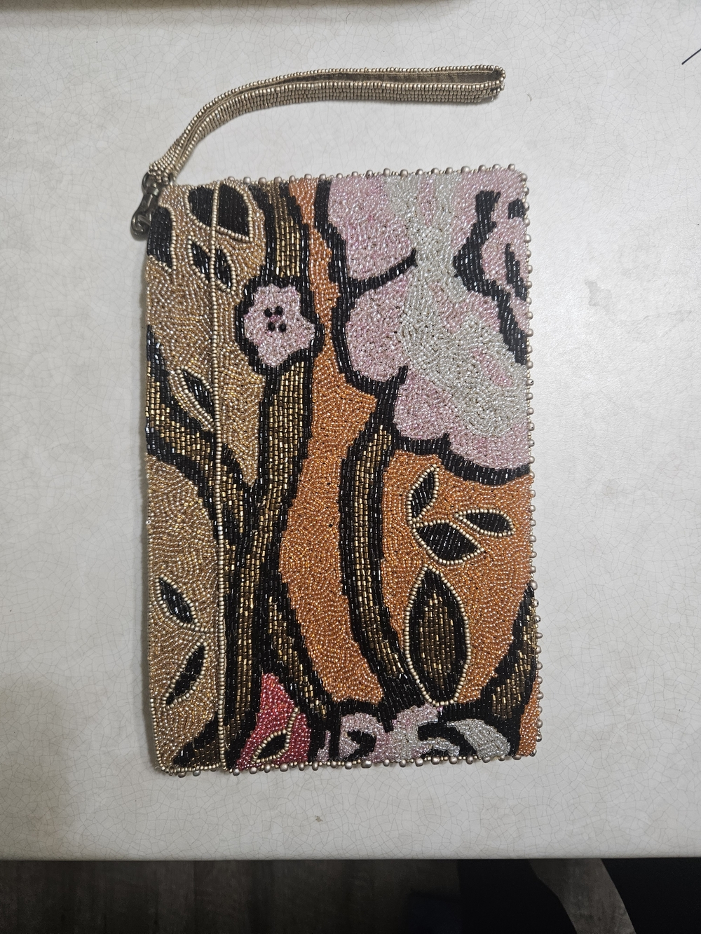 Mary Frances Beaded Floral Wristlet Clutch in Pink and Orange